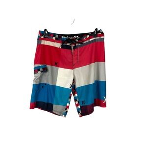 Hurley Multicolor Plaid Patchwork Board Shorts Size 36